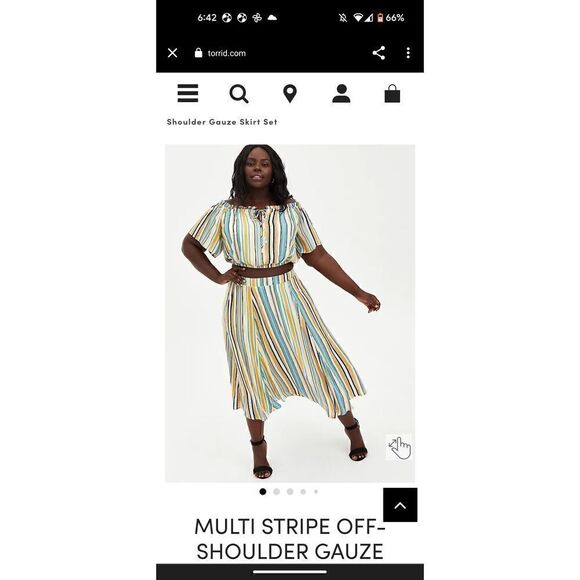 TORRID MULTI STRIPE OFF-SHOULDER GAUZE SKIRT SET SIZE 3 - Picture 2 of 10
